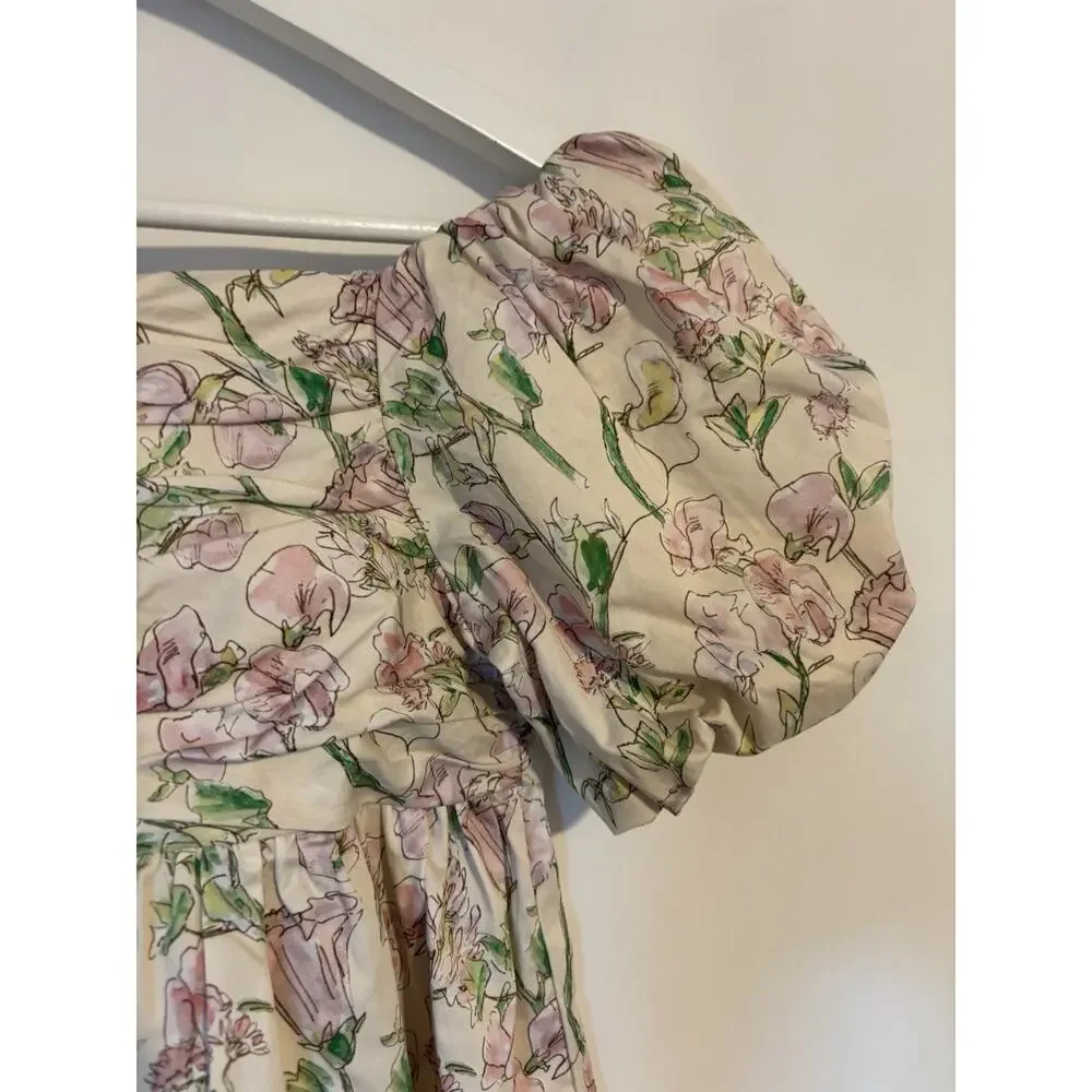 Gingersnaps Dress 10Y Floral Mini Aline Short Puff Sleeve Square Neck